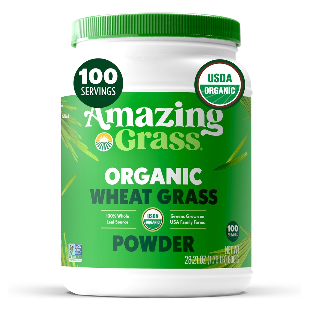 Amazing Grass Wheat Grass Toz: Enerji, Detox & Immunity Support, Chlorophyll Yeşiller, 100 Hizmet Verecek