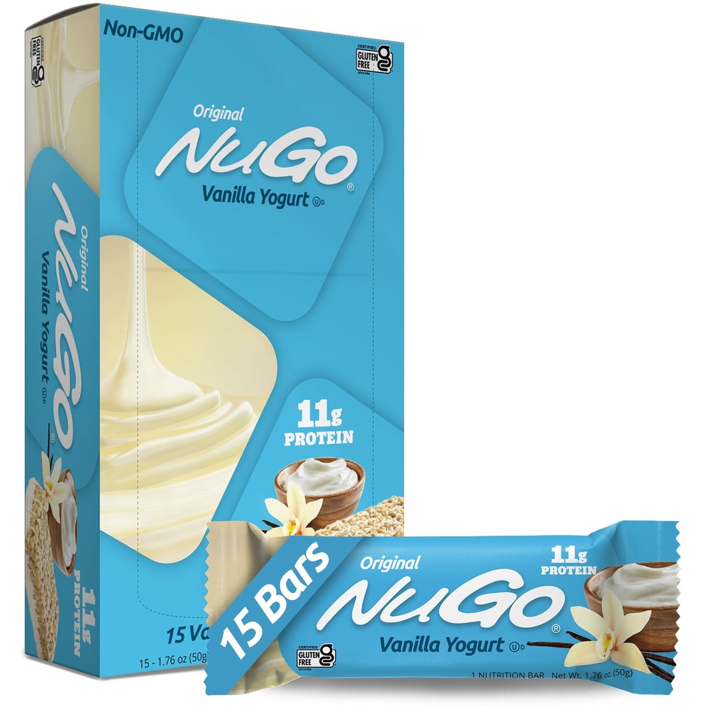 NuGo protein Bar, Vanilla Yogurt, 11g protein, 170 Calories, Gluten Free, 1.76 Ounce each, 15 Count (Pack of 1)