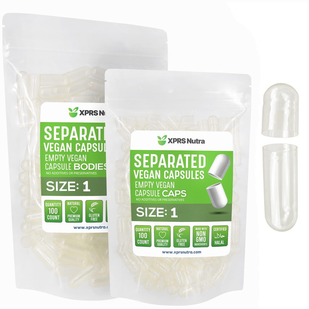 XPRS Nutra Vegan Boyutu 1 ayrı Capsules - 100 Kont Clear Premium Boş Kapsüller Çantada Ayrıştı - DIY Tamam Filling için Pills 1 Boş