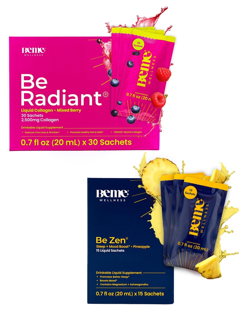 BeMe BeRadiant Berry & BeZen Sche - Sıvı Collagen & Magnezyum Glycinate L-Theanine Supplements