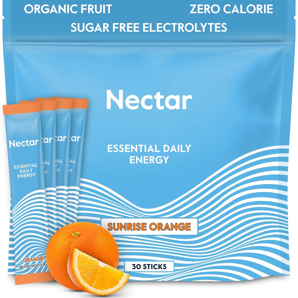 Nectar Enerji ATM - Organik Caffeine, B12 & Electrolytes - Sugar Free & Zero Calorie - Sağlıklı Kahve, Enerji İçilir & Soda Alternatif - Hydration & Energy Supplement (Orange 30 Toz Paketleri)