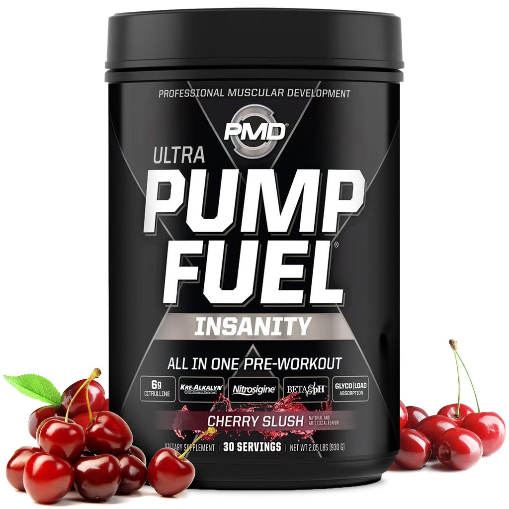 PMD Sports Pump Yakıt Insanlığı - Premium Pre Workout Toz & Muscle Pump, Greater Focus, Endurance & Recovery, Premium Kreine, Arginine & Beta Alanine - Cherry Slush (30 hizmet)