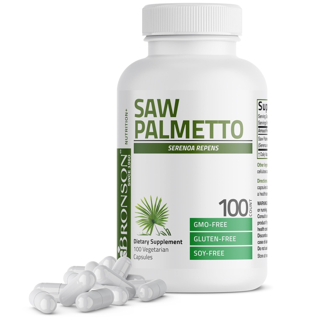 Bronson Saw Palmetto Ekstra Güçlü Destekler Sağlıklı Prostate Function & Urinary Health Support - Non GMO, 100 Vegetarian Capsules