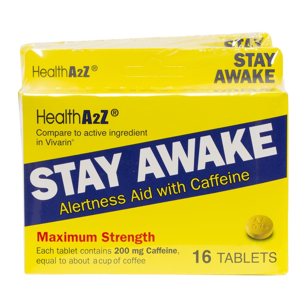 SağlıkA2Z® Awake | 200 mg Caffeine | Uyarı Yardımı Caffeine | 3 Packs of 16 Tabelts (48 Tablet Toplam) | Maxium Strength