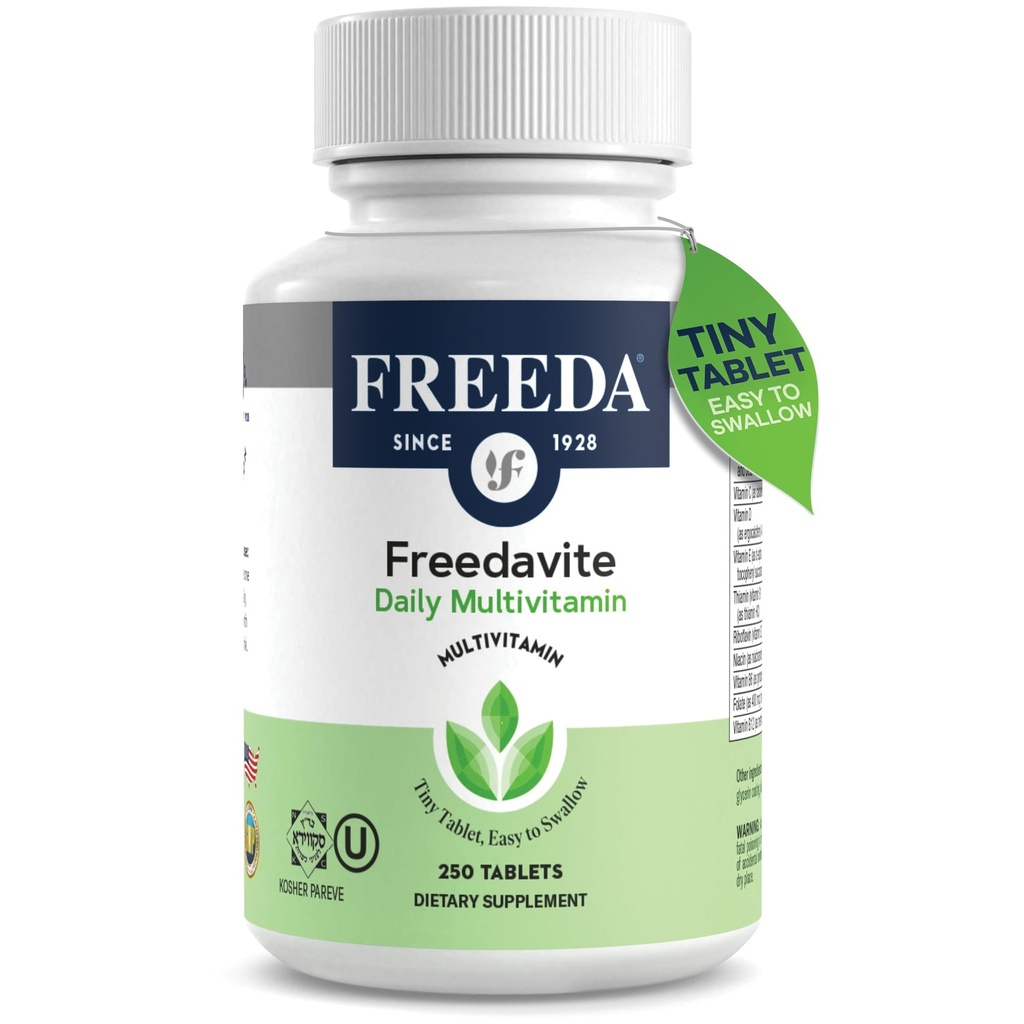 Freedavite Tiny Tablet - Erkekler ve Kadınlar için Çokvitamin - Saf Vitamin A, C, D, E, B1, B2, B6, B12, Biotin, Macau, Iron, Magnezyum, Manganese, Copper, Selenium, Iodine - 250