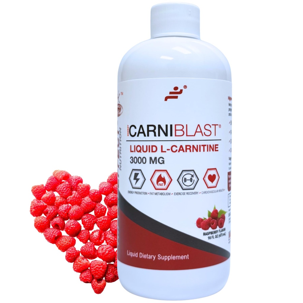 Tuer Laboratuvarları CARNIBLAST Sıvı L-Carnitine 3000 mg, Premium L Carnitine Carnipure, Enerji Beslenme, Enerji Supplement ve Enerji Bankası, Raspberry, 16 fl ozzz