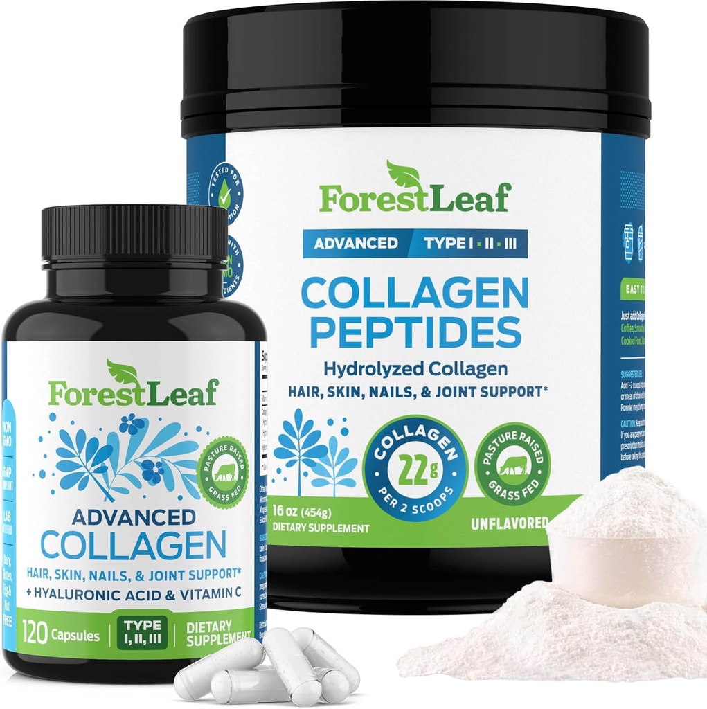 OrmanLeaf Collagen Supplements Sche - 2in-1 Hydrolyzed Collagen Hydro Toz ve Collagen Pills - Grass Fed Bovine Collagen for Women and Collagen for Menagen