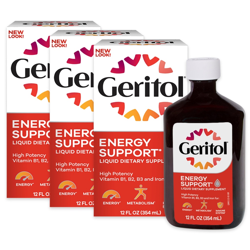 Geritol Sıvı Vitamin ve Demir Supplement, Enerji Desteği, Yüksek Potency B-Vitamins ve Iron, Keyting, Easy to Swallow, No Yapay Sweeteners, Non-GMO, 12 Oz, 3 Pack