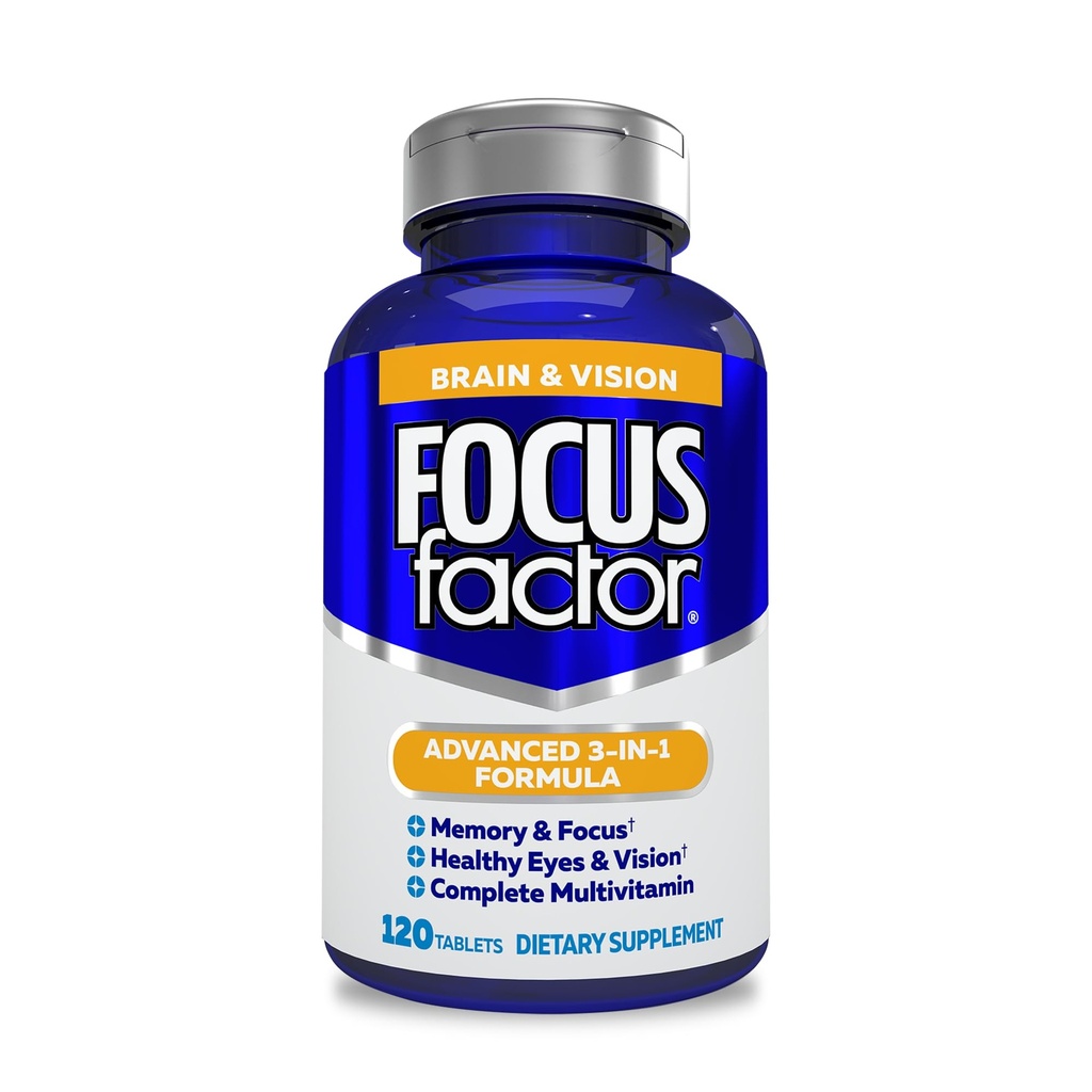 Focus Factor Yetişkinler Beyin ve Vizyon Tamam, 120 Kont - Eye Vitamin, Mineral Supplement & Complete Multivitamin w/Lutein & Zeaxanthin - Focus, Concentration, Memory Supplement