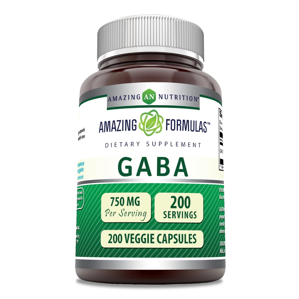 Amazing Formulas GABA 750 mg Is Veggie Capsules Supplement | Non-GMO | Gluten Free | Made in USA | Ideal for Vegetarians (200)