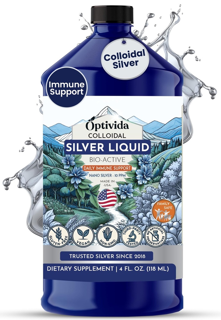 Optivida Health Colloidal Silver Liquid (32 oz) – Premium Nano Gümüş Colloidal Supplement for Daily Wellness & Immune Support, Natural Liquid Silver Hydrosol for Yetişkinler & Kids, Non-GMO, Gluten-Free-Free-GMO, Gluten-Free-Free-