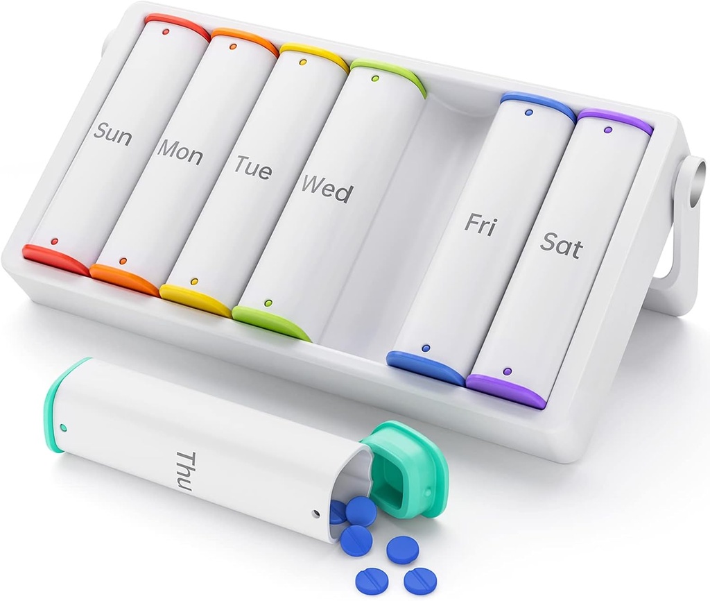 Haftalık Pill Organizer 2 Times a Day, KOVIU Büyük Seyahat Pill Box 7 Gün, Am Pm Two Daily Pill Case with Rotatable Crime, Pill Holder Container for Vitamin, Medicine, Supplement, Fish Oil, White
