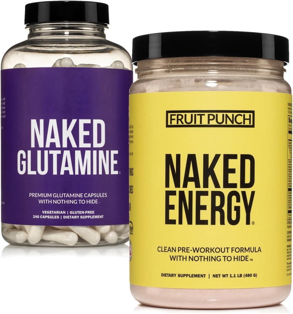 NAKED Vegan Kas Kurtarma Grafik Meyvesi Zehir Enerji ve 240 L-Glutamine Capsules, 1000 mg