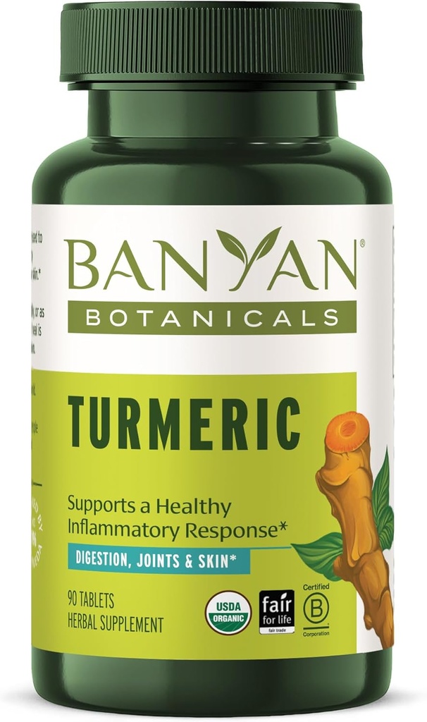 Banyan Botanikleri Turmeric Tabletler – Organik Turmeric Supplement (Curcuma Longa) – Sağlıklı Cilt, Rahat Ortaklar ve Genel Sağlık* – 90 Tabletler – Non-GMO Sustainable Sourced Vegan