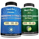 Nutrivein Premium Berberine 1200 mg & Citrus Bergamot Extract 1400 mg Sche - Ceylon Cinnamon & 25:1 Bergamia Ekstraksiyon - Kilo Yönetimi ve Immune Support Plus Heart Health - 120 Capsules Every