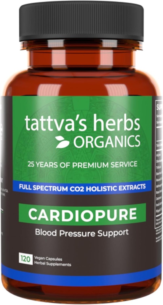 Tattva'nın Herbs Cardiopure Herbal Ayurvedic Supplement, Ashwagandha, Rauwolfia, & Arjuna Full Spectrum Co2 Ekstraksiyonları, Veggie Capsules, 120 Count