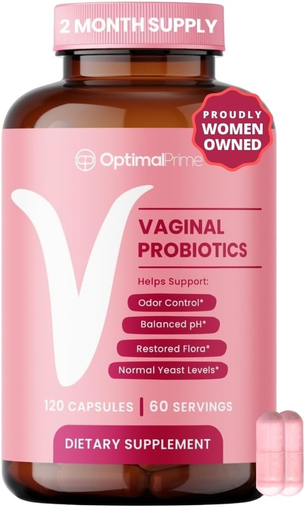 Optimal Prime Vaginal Probiyotikler for Women with Prebiyotiks, Cranberry Extract, and Lactobacillus Probiyotik, Supports Health Vaginal Flora, Odor Control, pH Balance, 2 Ay Supply, 120 Capsules
