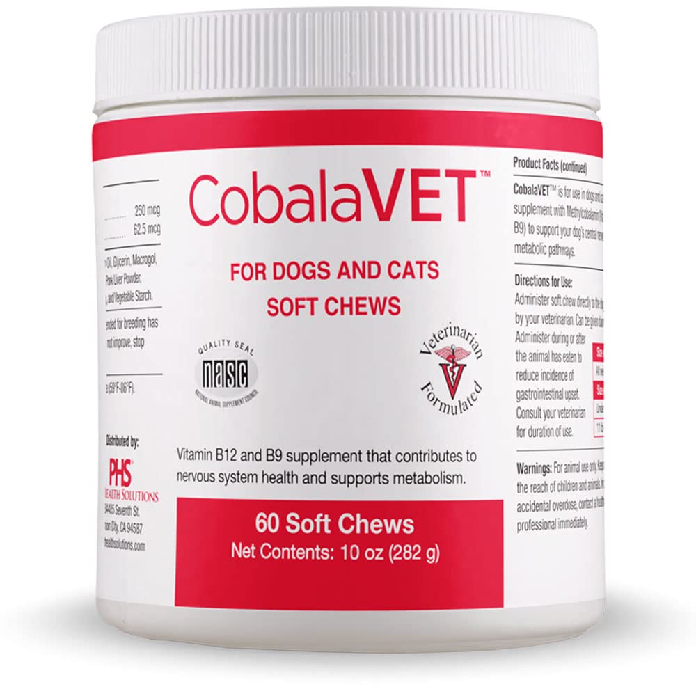 Küçük Köpekler ve Kediler için CobalaVet Vitamin B12 & B9 - Nervous System, Brain Function, Immune Defenses & Hücre Büyümesi - Kan Hücre Formu - Metabolic Pathway - 60 Soft Chews