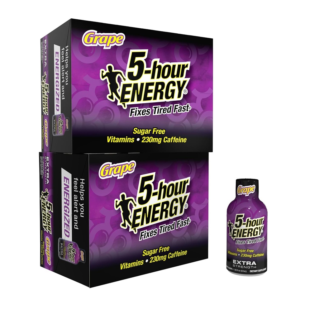 5- Saat ENERJİ Ekstra Kuvvetli Enerji Shot, Grape Flavor (1.93 oz. - 24 Kont) Zero Calories & Sugar-Free 230 mg Caffeinated Shot, Bolt Acids & Bs, Diyetary Supplements