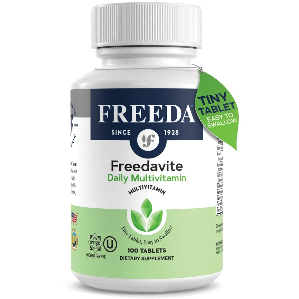 Freedavite Tiny Tablet - Erkekler ve Kadınlar için Çokvitamin - A, C, D, E, B1, B2, B6, B12, Biotin, Kalsiyum, çinko, Iron, Magnezyum, Manganese, Copper, Selenium, Iodine - 100