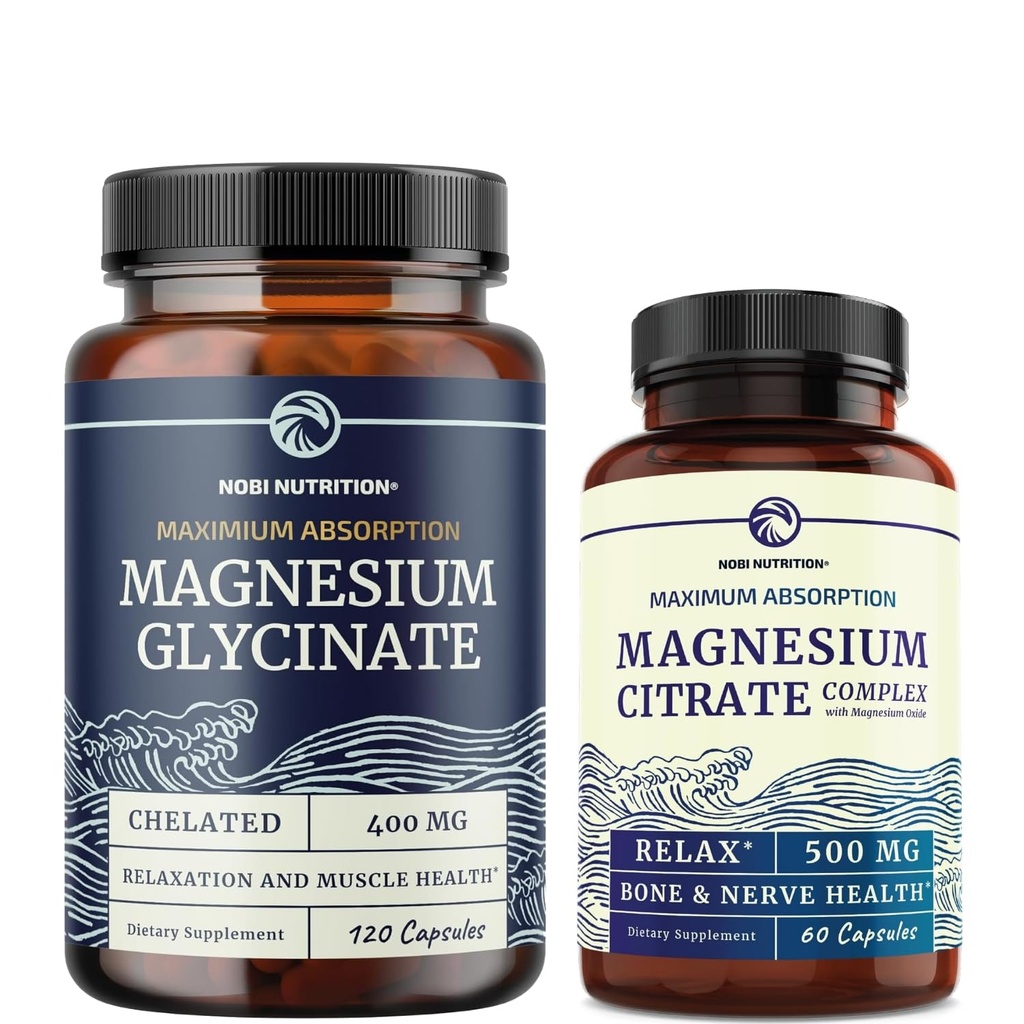 Magnezyum Glycinate 400 mg (120ct) & Magnezyum Citrate 500 MG (60ct) | Yüksek Aborpsiyon, Calm, Rahatlama, Digestion & Muscle Support | Non-GMO Vitamin ve Mineral Planlama