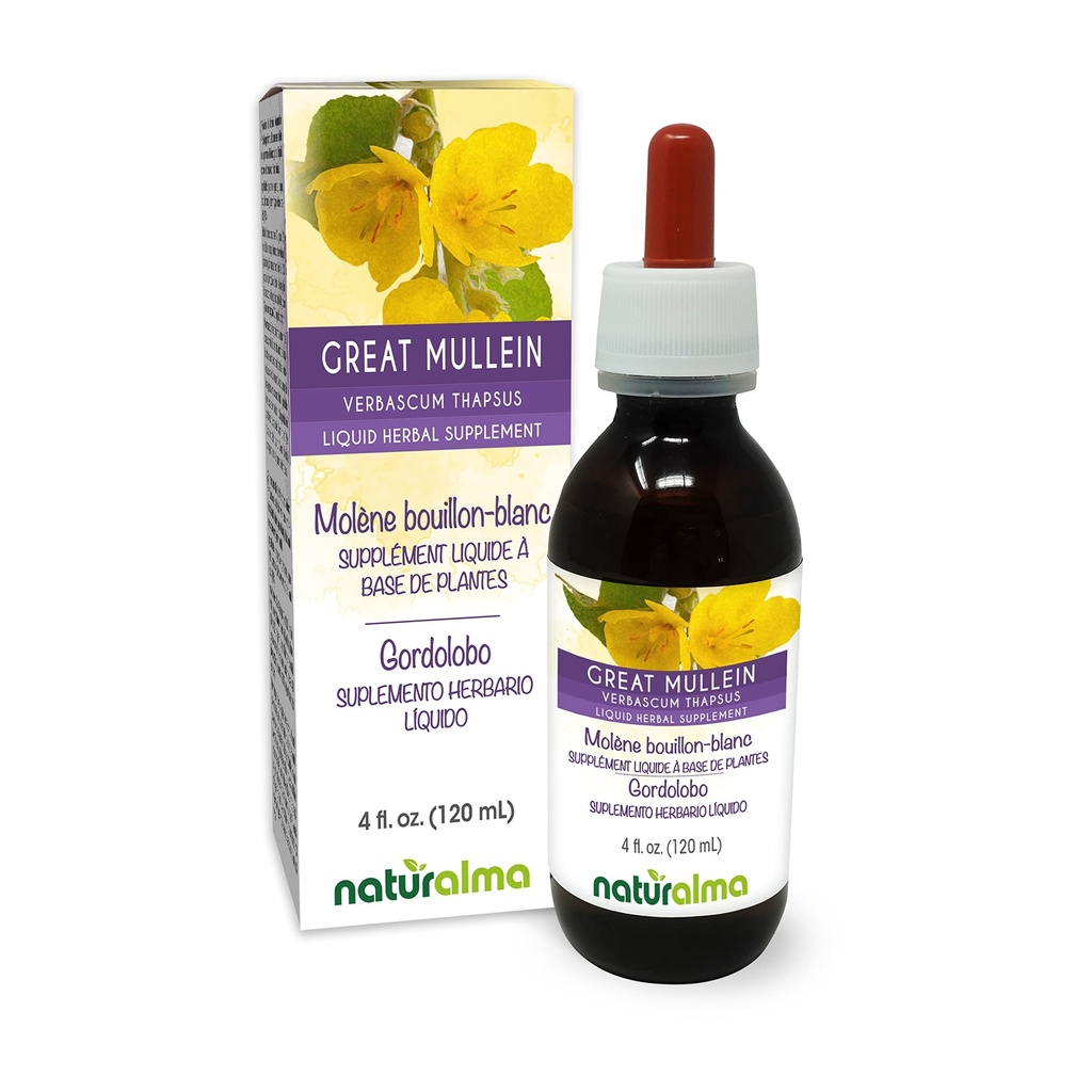 Naturalma Great Mullein veya Common Mullein (Verbascum thapsus) Flower and Leaf Alkol-Free Tincture - 4 fl oz Sıvı Ekstraksiyon - Herbal Supplement - Vegan