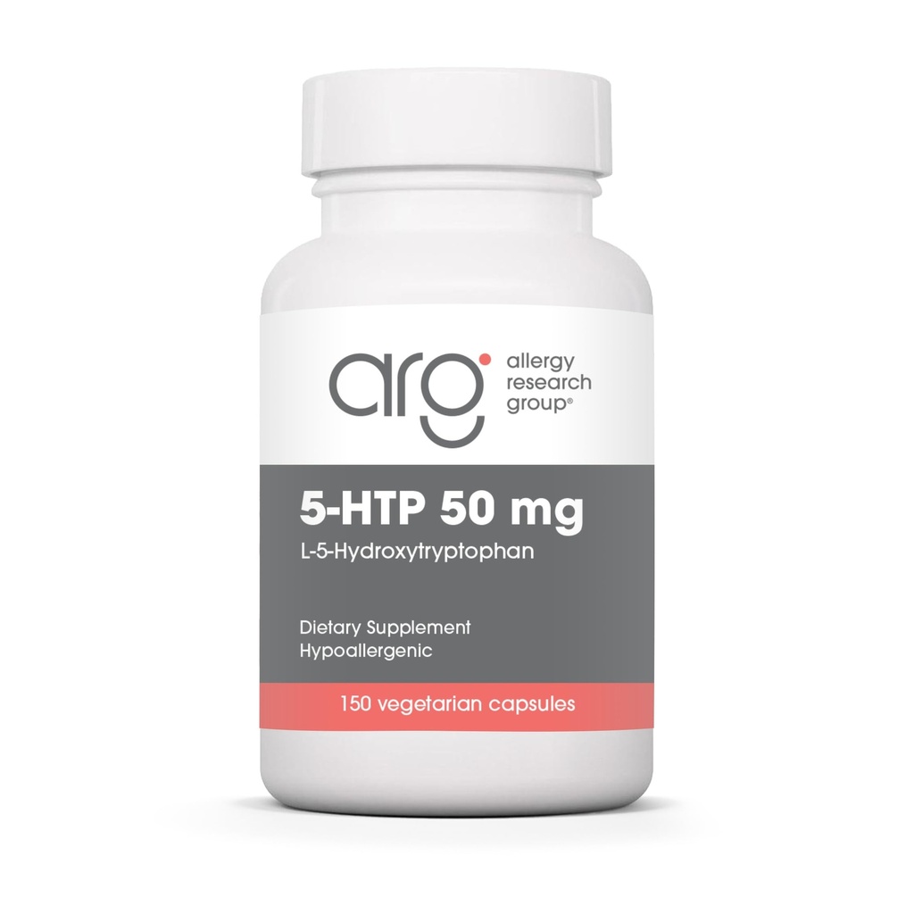 Alerji Araştırma Grubu 5-HTP 50 mg Supplement - Erkekler ve Kadınlar için Serotonin, Uyku Desteği, L-5-Hydroxytryptophan, Pure, Vegetarian Capsules - 150 Kont