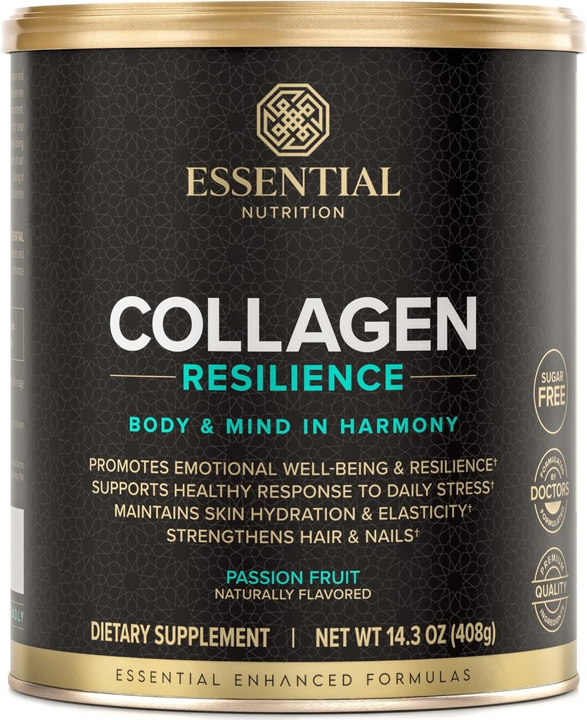 Temel Beslenme Collagen Resilience - Hidrolyzed Collagen, Toz Hyaluronic Acid, Silikon, Amino-Acids & Passion Flower Extract - Passion Fruit - 14.3 oz (30 hizmet)
