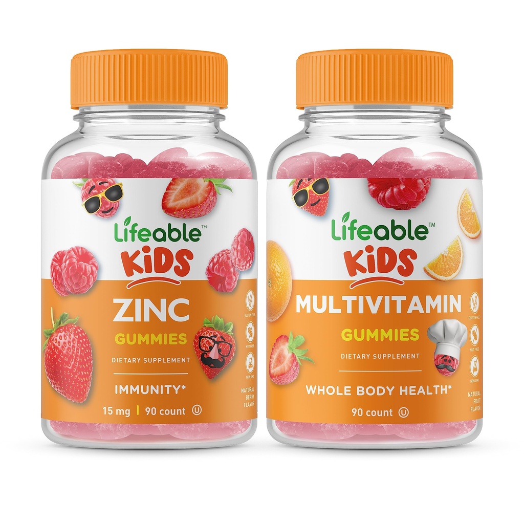 Lifeable çinko Kids + Multivitamin Kids, Gummies Sche - Great Tasting, Vitamin Supplement, Gluten Free, GMO Free, Chewable Gummy Gummy