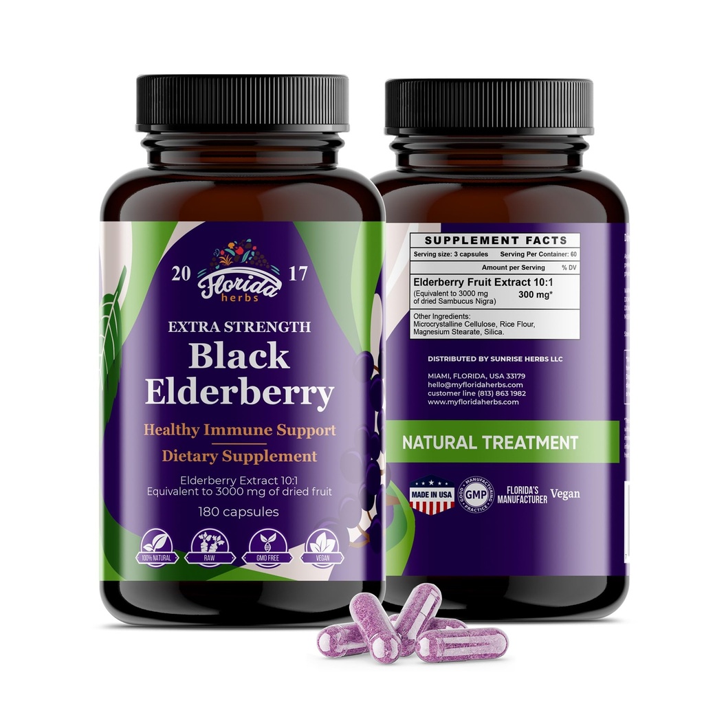 Black Elderberry Capsules | 180 Count | Sambucus Elderberry Vitamins, Non-GMO, Gluten Free, Organik Yaşlılık Sambucus Nigraberry