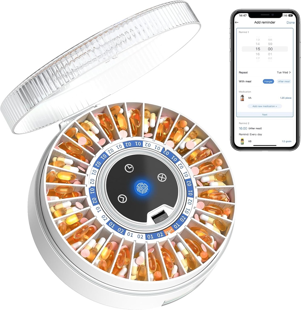 Zoxy Premium 31-Slot Otomatik Pill Parmak ve Anahtar Kilit, Akıllı İlaçlar Alarm & Işık ile Organize Edici, Elektronik Pill Yaşlılık ve Unutulmazlık için Organize Edilir