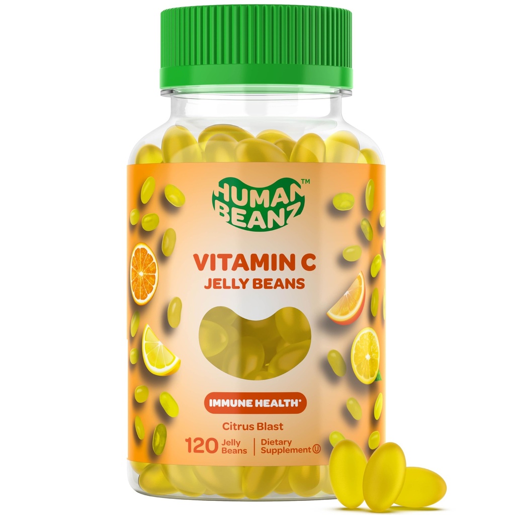 Yetişkinler için C Jelly Bean Gummies, Immune Support Diyetary Supplements, Vegetarian, 120 Citrus Jelly Beans, Kosher
