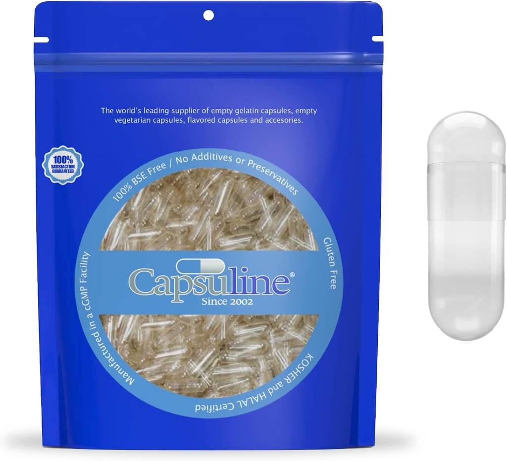 Capsuline Uzunluk 000 - Clear Boş Vegan Capsules - 5.000 Kont - Boş Veggie Pill Capsules - DIY Sebze Kapsülü - Boş Caps - Kosher and Halal Sertifikalı - GMO sertifikalı
