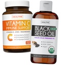 Siyah Tohum Yağı Sıvısı ve C vitamini - Immune Fusion Branson Paketi - Organik Siyah Tohum Yağı Sıvı (8fl oz) Premium Cold-Pressed Nigella Sativa & Vitamin C Immune Support (Non-GMO)(60 Capsules)