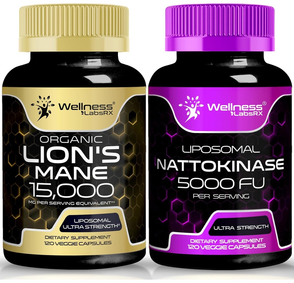 WELLNESS LABSRX Lions Mane Supplement Capsules with Nattokinase Capsules |