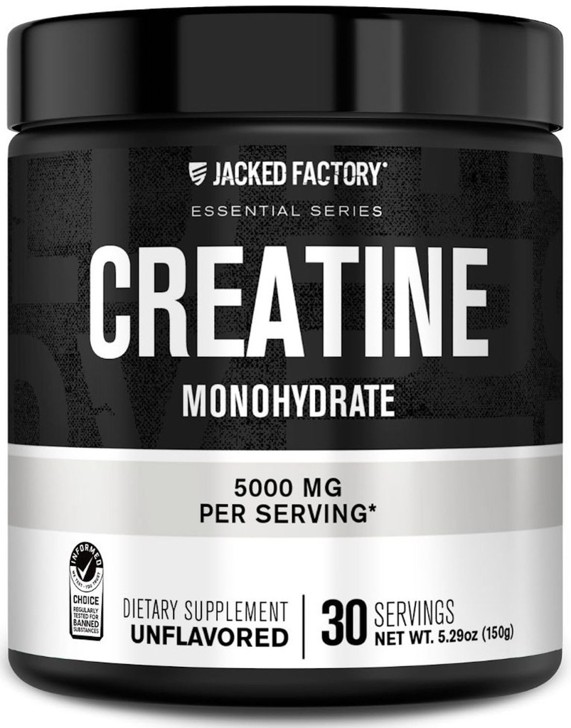 Jacked Factory Kreatine Monohidrat Toz 150g - Erkekler ve Kadınlar için 5g Daily Kretine Supplement, Vegan-Friendly, Third-Party Tested - 30 Hizmet, Unflavored