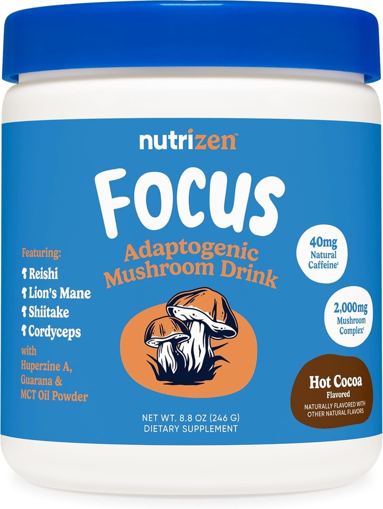 Nutricost Nutrizen AM Focus Adaptogen Mushroom Drink (Hot Cocoa Flavored) 30 Hizmet - Reishi, Lion's Mane, Shiitake, Cordyceps