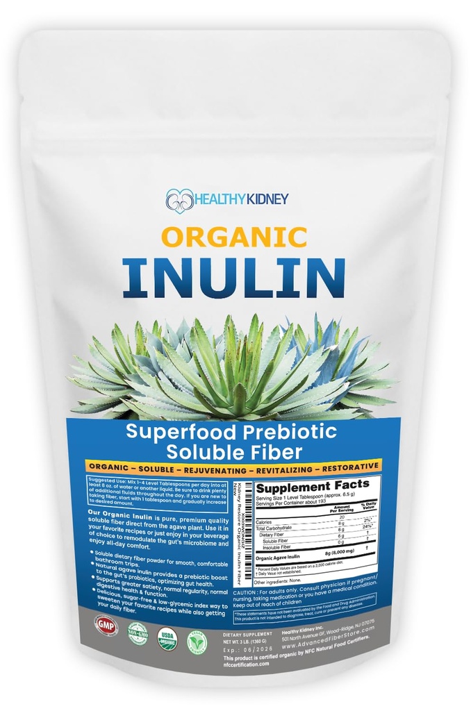 Organik Inulin Toz (48oz/3 lbs) Gentle Agave Prebiyotik ► Fiber Supplement for Digestive Support, Gut Health, Vegan Baking, Smoothies & Drinks