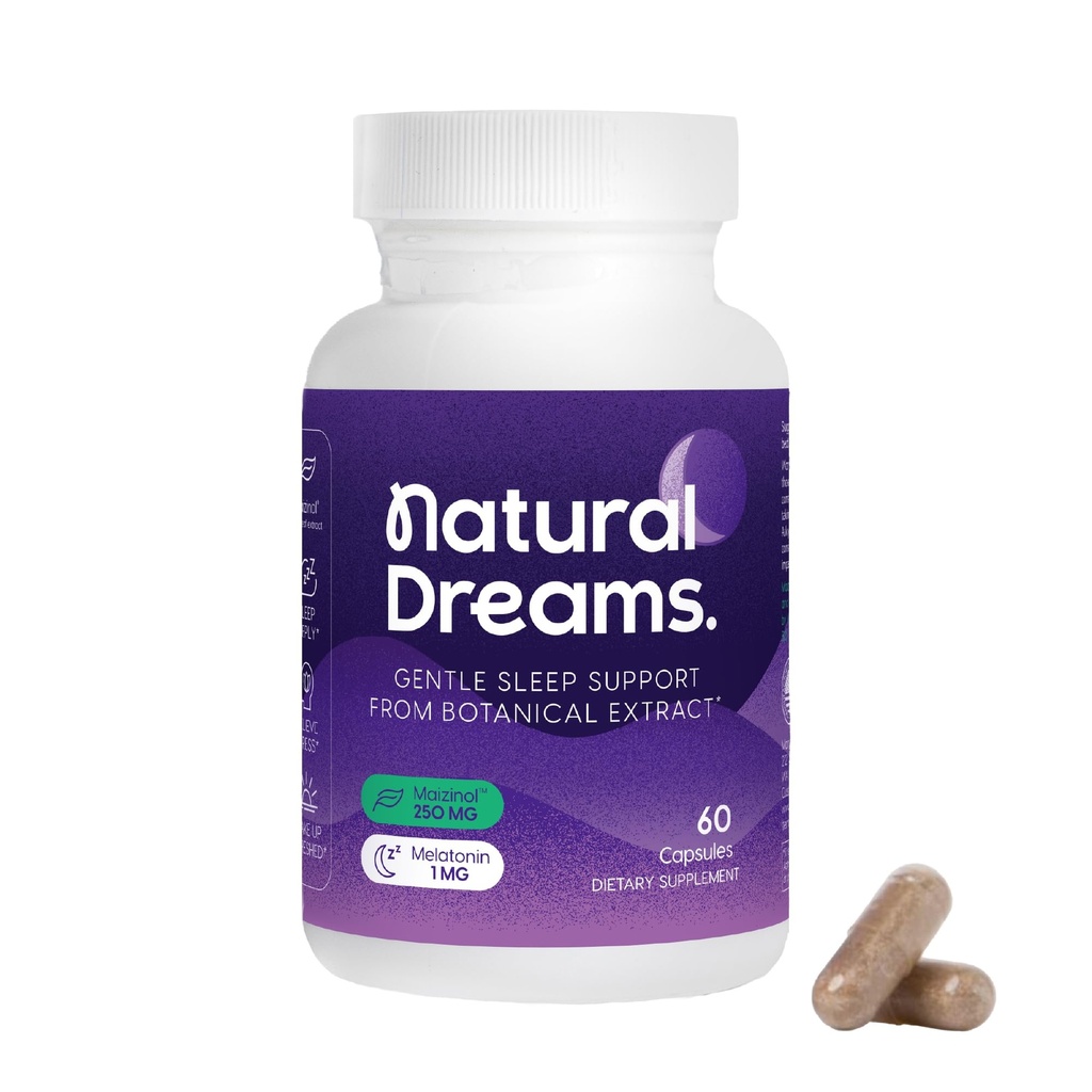 Univera 1mg Melatonin, Natural Dreams, Botanical & Herbal Malzemeler, Destek Uyku Kalitesi, Yeni Sabah, 250 mg Maizinol, Uyku Aid (60 Capsules, 30 Day Supply)