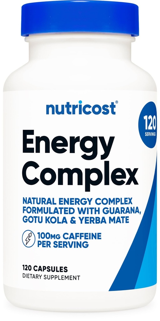 Nutricost Natural Energy Pills Kompleksi 120 Capsules, 100 mg Caffeine - Gluten Free - Non-GMO