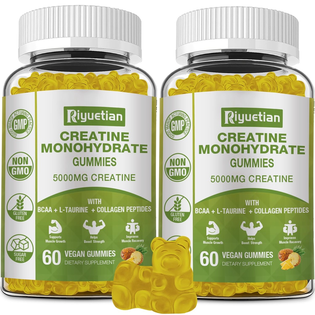 Tinatine Monohidrat Gummies, Men & Women, Chewable Focus ve Endurance, 5gtine for Service, Sugar-Free, 120 Countine