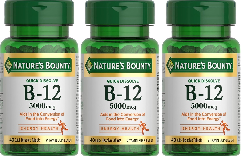 Nature's Bounty Vitamin B-12 5000 mcg, 40 Hızlı Dissolve Tabletler (Pazar 3)