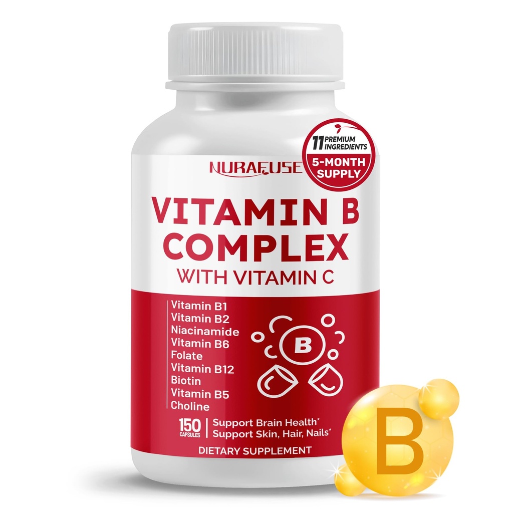 B Kompleks Vitamin B1, B2, 6,9,12 Niacin, C vitamini ile - Beyin Sağlığı, Enerji Seviyeleri, Cilt, Saç ve Nails,