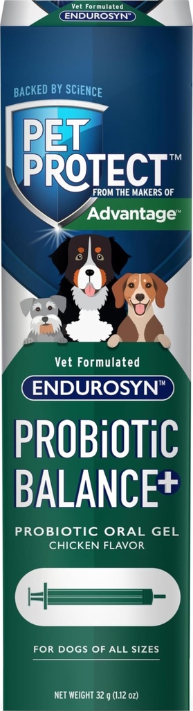 Pet Dog Probiyotik Balance+ Oral Gel, Vet-Formated Endurosyn, Prebiyotiks & Probiyotiks for Dogs, 3-Day Supply, Chicken Flavor (32g)