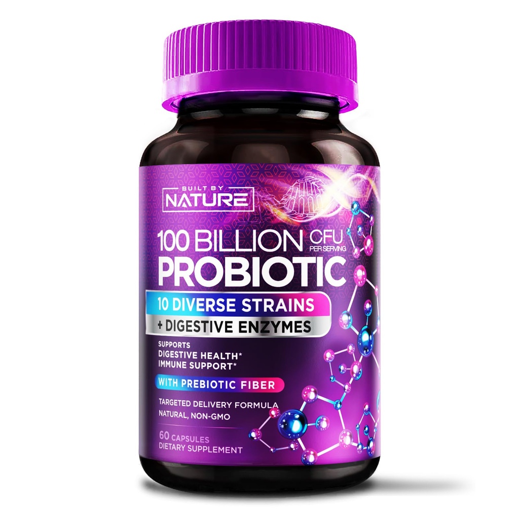 100 Milyar CFU Probiyotik - Erkekler ve Kadınlar için Günlük Digestive Gut Health Supplement - Lactobacillus asitofilius, Bifidobacterium & Prebiyotiks - Non-GMO, Gluten & Dairy Free, Raf-Stable - 60 Capsules