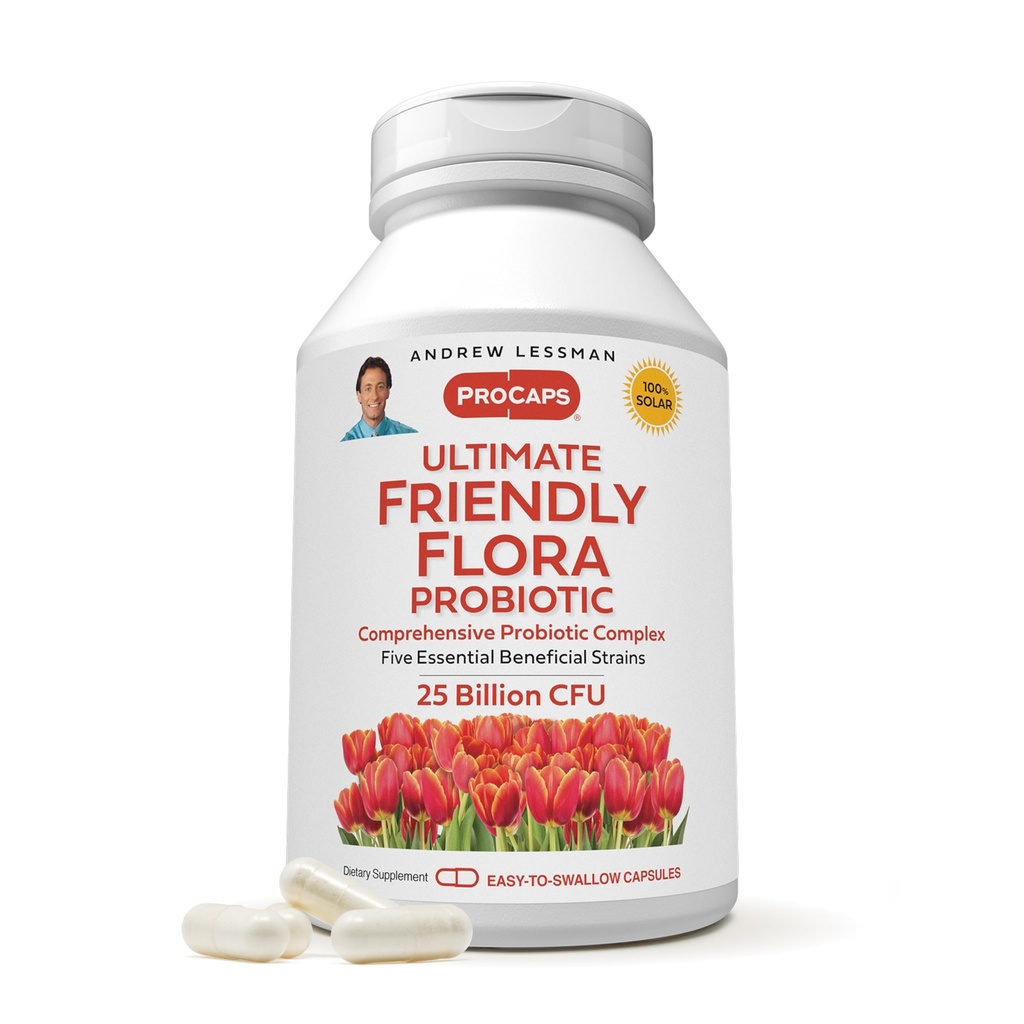 ANDREW LESSMAN Ultimate Friendly Flora Probiyotik 60 Capsules - 25 Milyar CFU, Beş Probiyotik Strains, Güçlü Immune ve Digestive Support. Kadınlar veya Erkekler için Probiyotikler