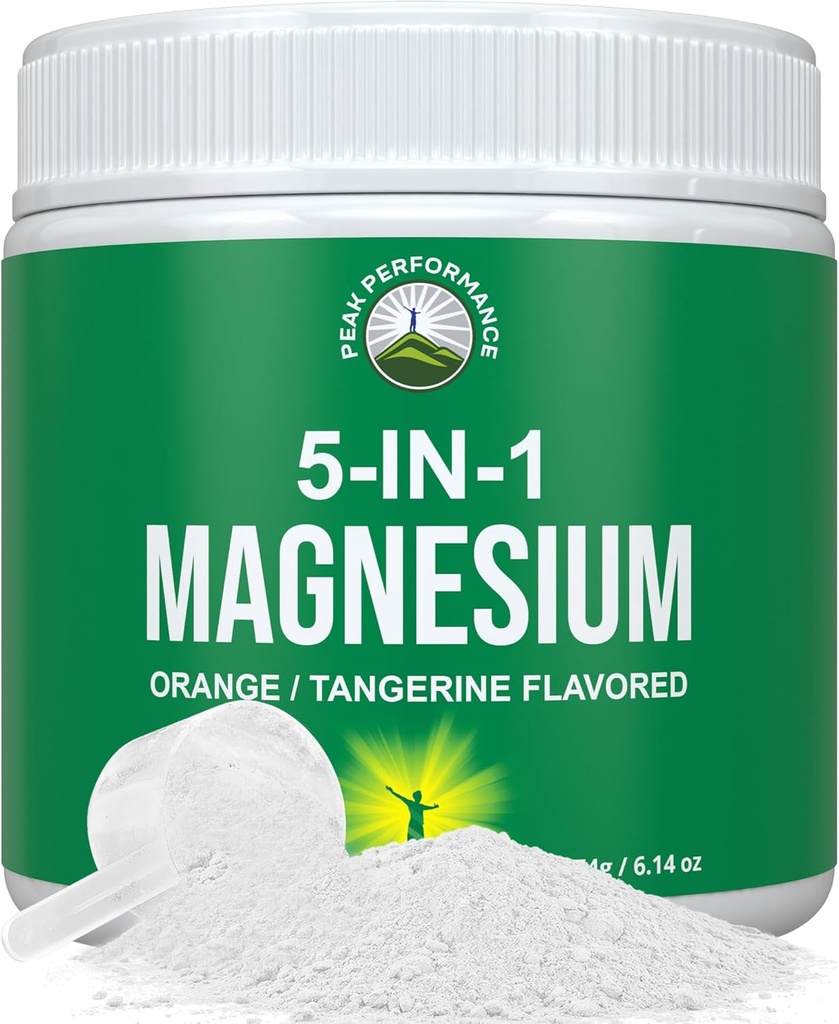 5-in-1 Magnezyum Toz Kadınlar ve Erkekler için içilir. Magnezyum Glycinate + Citrate + Malate + Chelate + Taurate. Kas Rahatlama için harika Tasting Vegan Supplement, Sleep, Cramps. Orange Flavor