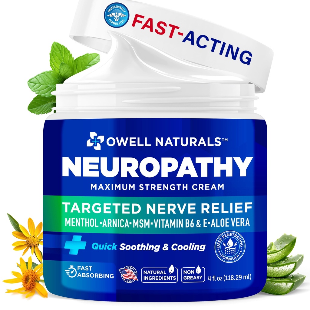 OWELL NATURALS Neuropati Krem Ekstra Güçlü Nerve Relief Cream For Foot, Hands, Legs, Toes with Arnica, Vitamin B6, Aloe Vera, MSM - Made in USA