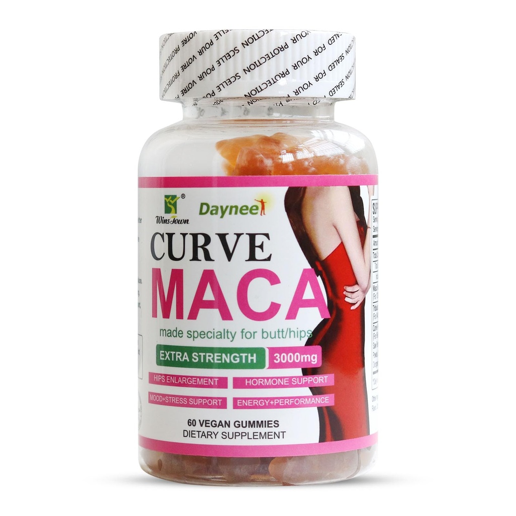 Curve Maca Gummies, Kadınlar için 3000 mg Vitality Supplement, Destek Butt/HIPS & Gluteal Kas Enlargement, 60 Count