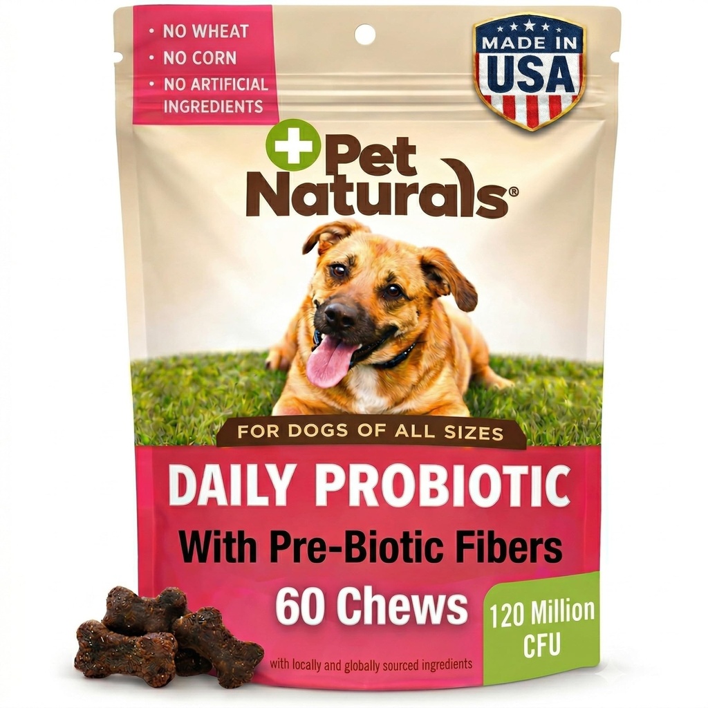 Köpekler için Pet Naturals Daily Probiyotik, 120M CFUs - Pre and Probiyotiks for Dogs Digestive Health, Gut Health, Immune Support, Diarrhea, Allergies and Itching - 60 Chews, Duck Flavor
